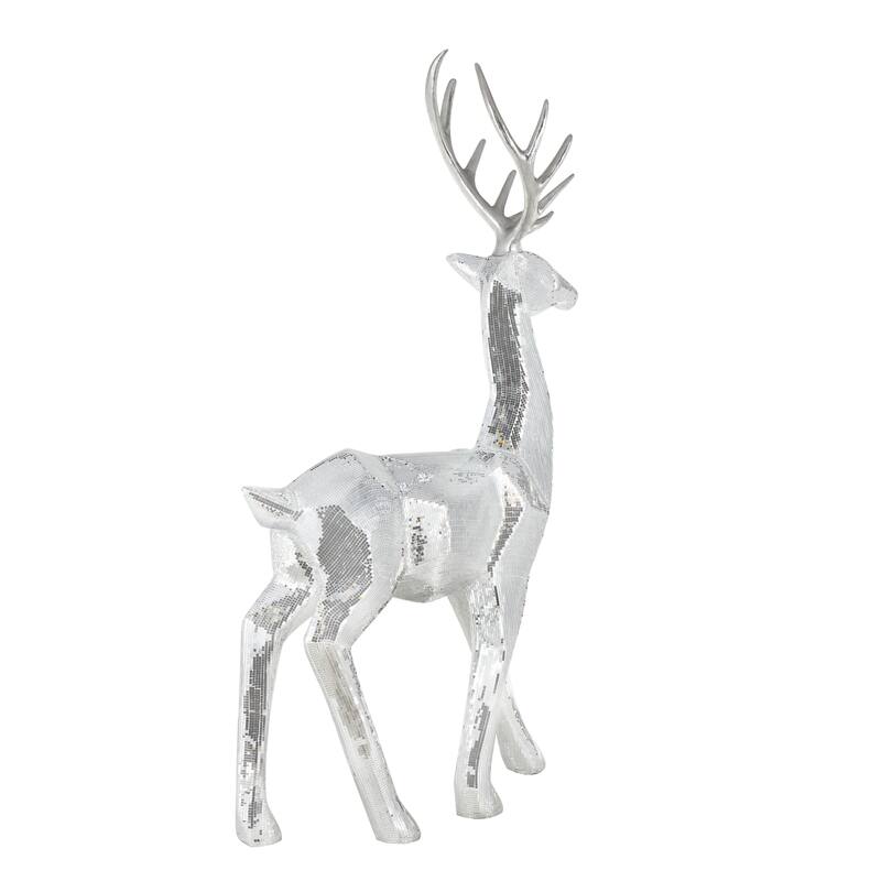 Fiberglass Reindeer Floor Christmas Sculpture with Mosaic Pattern - Copper or Silver - Roche River Decor