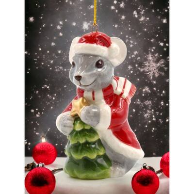 Ceramic Christmas Mouse Ornament 2 1/8in X 2in X 3 1/4in - Set of 1