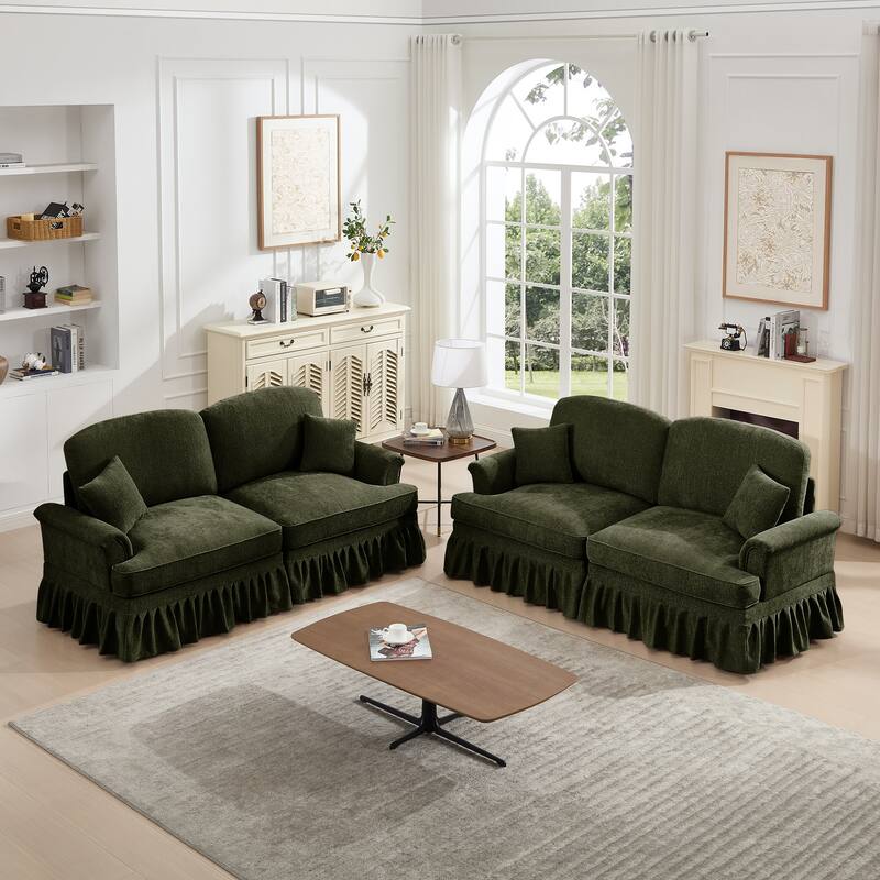 GDFStudio - Classic Modular Chenille 2-Seater 76.4" Loveseat Set with Flared Arms (Set of 2) - Green