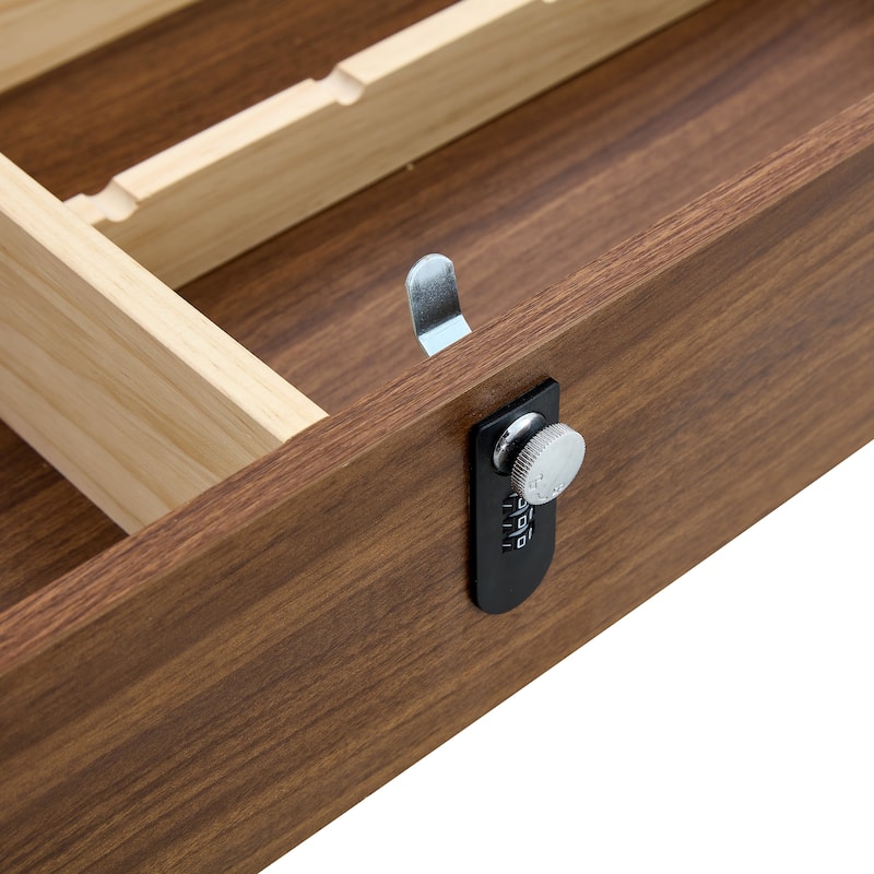 Modern Storage Coffee Table with Password Secure Lock and Hidden Push Pull Drawer for Firearms, Wine and Essentials
