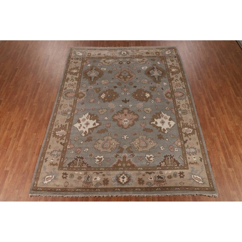 Gray Oushak Indian Area Rug Handmade Wool Carpet - 8'9"x 11'7"
