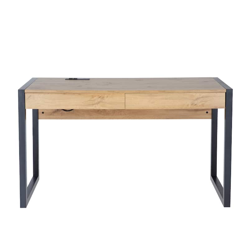 Q-Max 52"W Writing Desk With Two Drawers, Power Outlet, USB Ports - Modern Computer Table - Work Desk for Home, Office, Bedroom