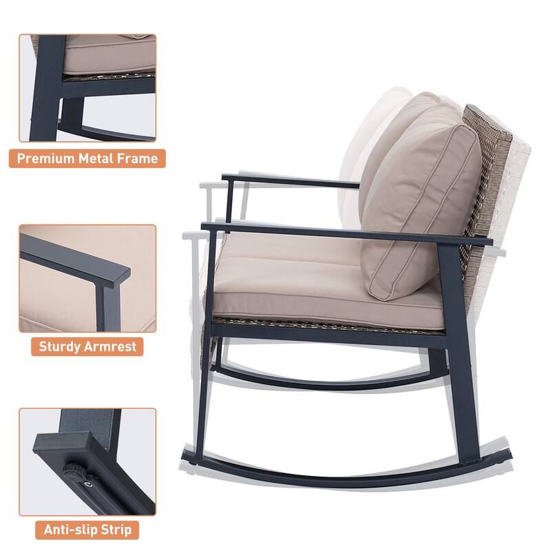 Ainfox Patio Double Outdoor Rocking Chair Bench Loveseat with Cushions