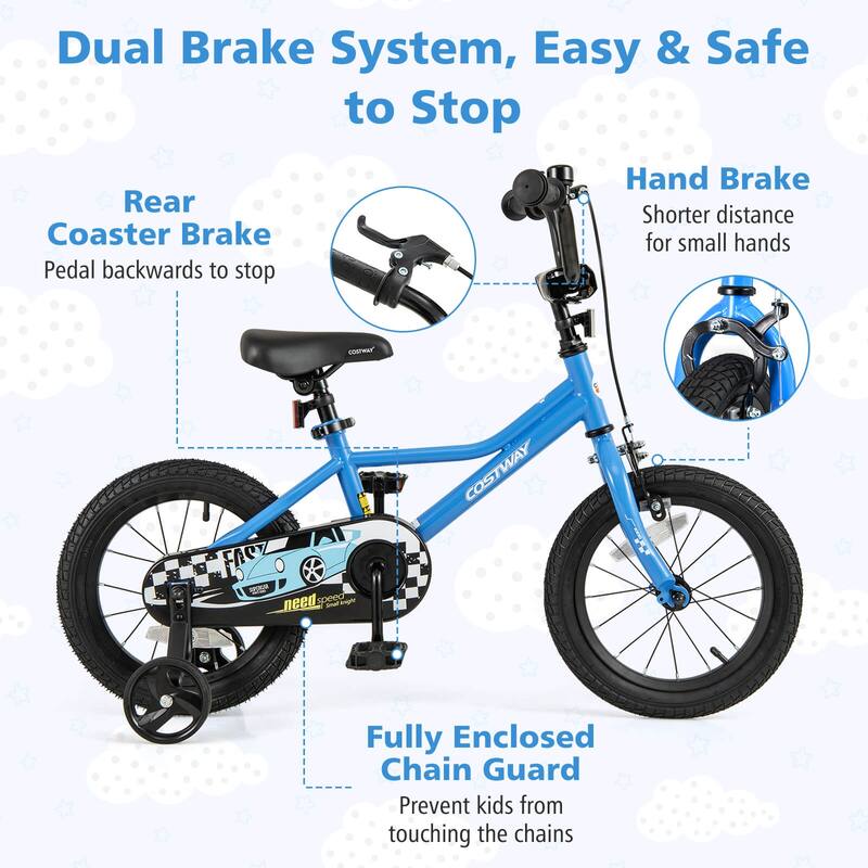 Costway 12"/14"/16"/18" Kids Training Bike with Removable Training