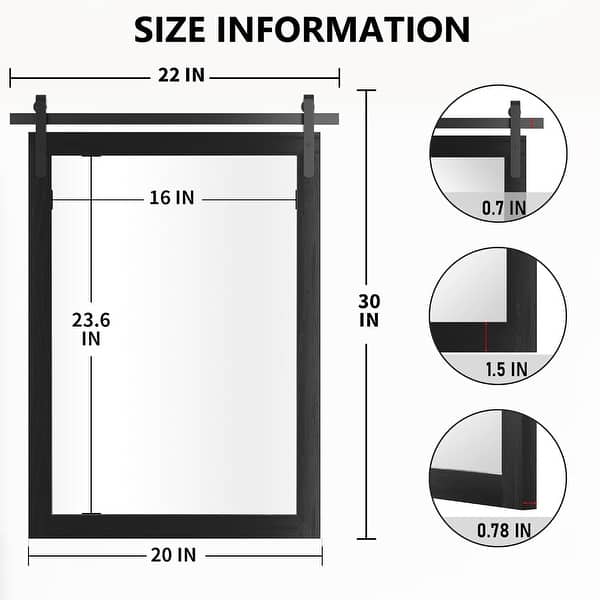 dimension image slide 6 of 20, Farmhouse Barn Door Bathroom Vanity Wall Mirror with Solid Wood Frame