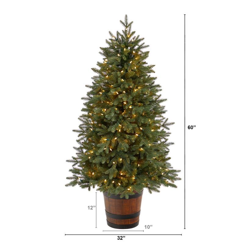 5Ft Pre-Lit Christmas Tree with Lights & Planter - Holiday Decor, Artificial Evergreen Tree, Festive Home Accent - Green - 60