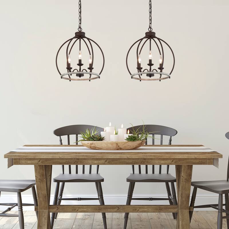 Farmhouse 3-Light Lantern Chandelier Rustic Pendant for Kithcen Island Foyer - 15'' L x 15'' W x 16.5'' H