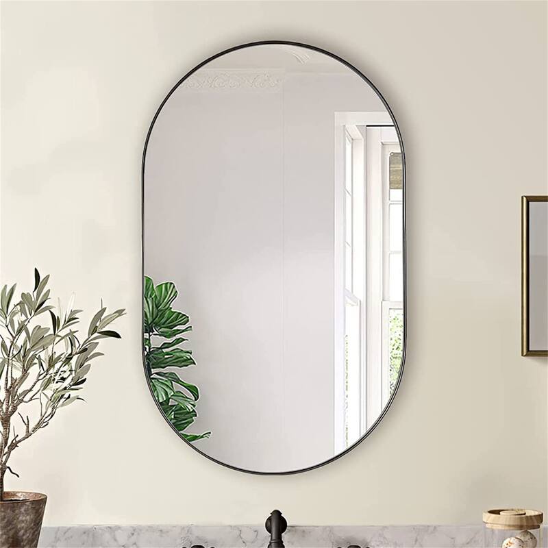 20"x 33" Metal Oval Mirror with Reinforced Hooks and Screws