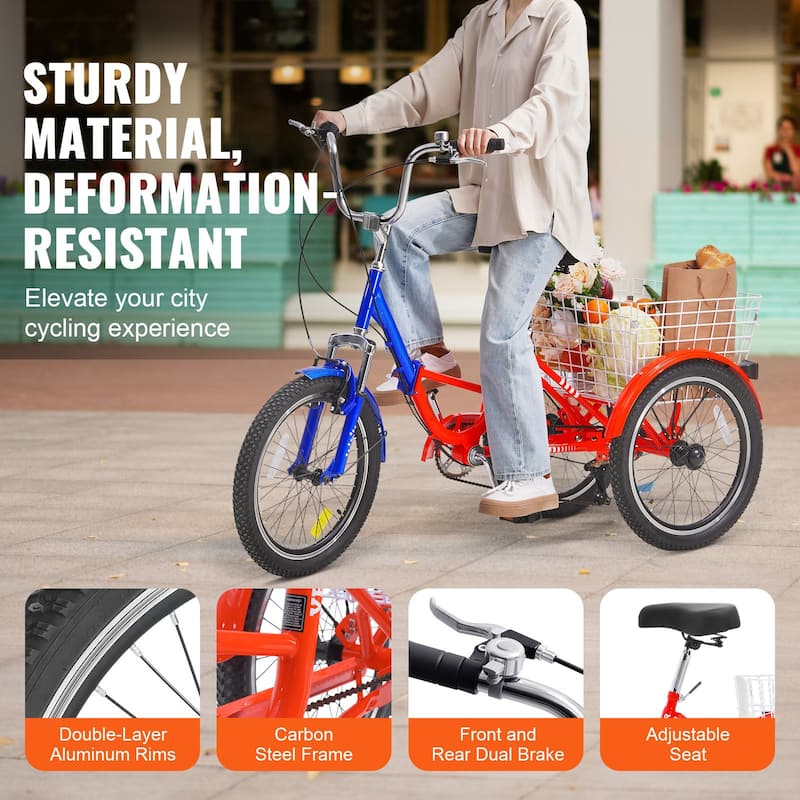 Folding Adult Tricycle 20" 7-Speed 3-Wheel Bike with Basket - 63 x 29.9 x 45.3 in