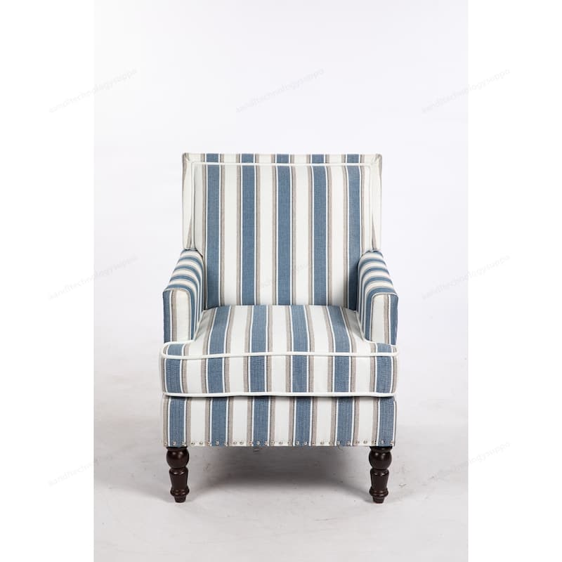Linen Armchair with Blue and White Striped