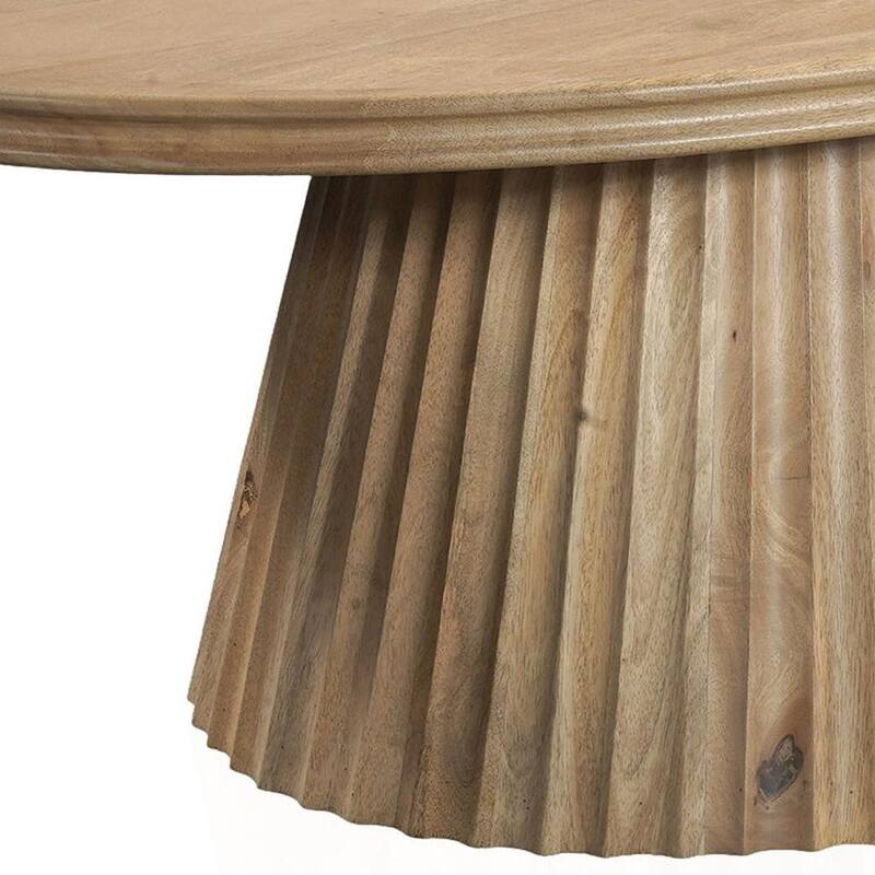 HomeRoots 48" Light Brown Solid Wood Oval Pedestal Coffee Table - 48.00 in. x 18.00 in. x 30.00 in.