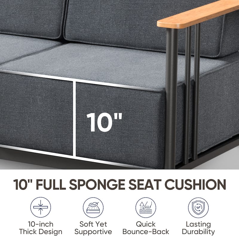 Puffin 3-Seat Outdoor Sofa with Metal Frame and 10-Inch Thick Cushions