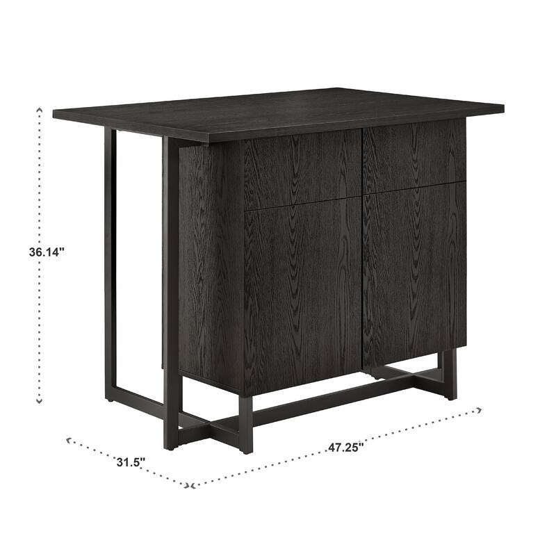 Oyala Black Finish 2-door Kitchen Island with Power and USB outlets and 2 Stools by iNSPIRE Q Modern