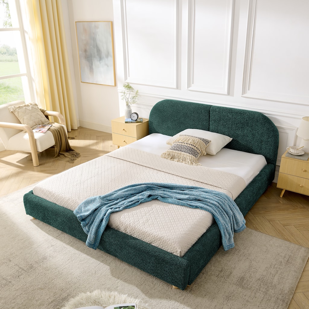 Stylish Curve-shaped Upholstered Platform Bed Frame Modern Minimalist Low Profile Bed with Curved Headboard Optional Storage Bed