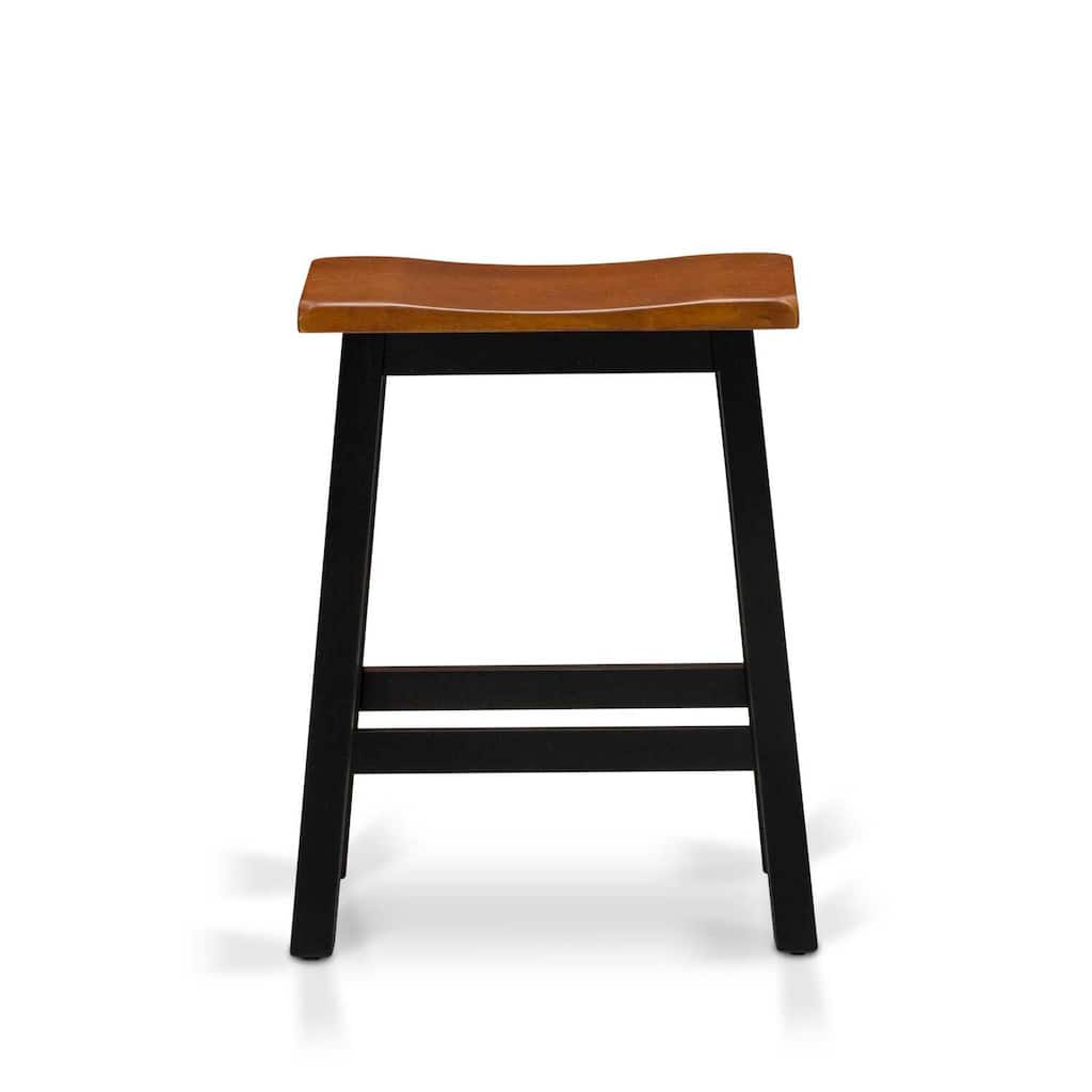 HomeStock 4-Piece Solid Wood Top Black & Cherry Finish Dining Table Set - a Dining Room Table, 2 Stools with a Bench