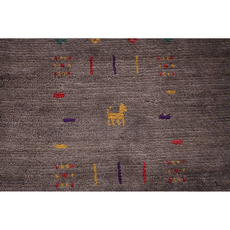 Gray & Brown Striped Gabbeh Oriental Area Rug Hand-Knotted Wool Carpet - 8'1"x 9'8"