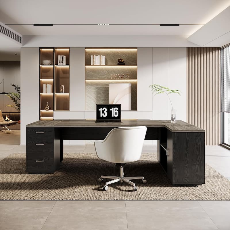 85.8" L-Shaped Executive Desk, Extra Large Office Desk with Drawers