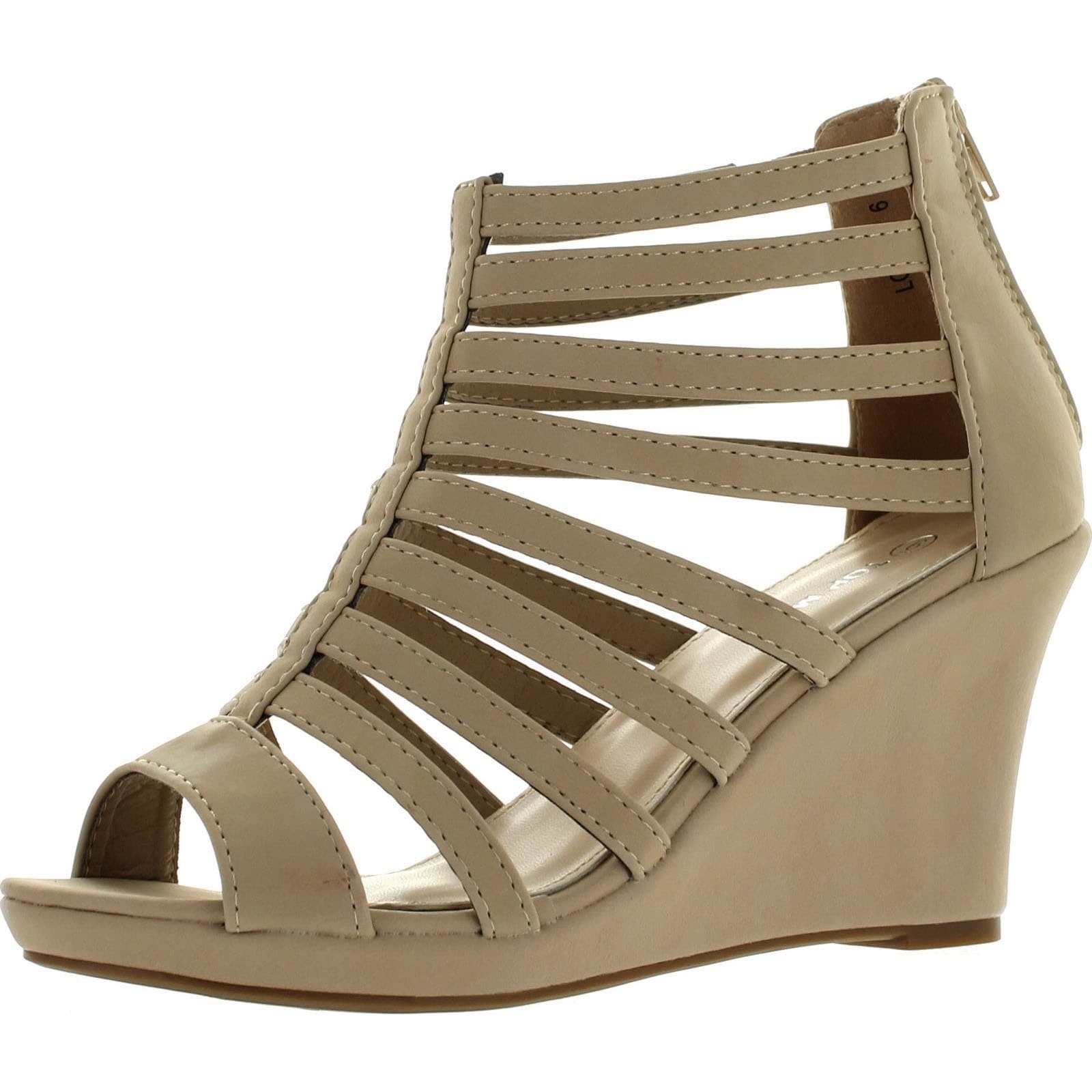 Top Moda Womens Lord-7 Gladiator Inspired Bird Cage Strappy Wedge