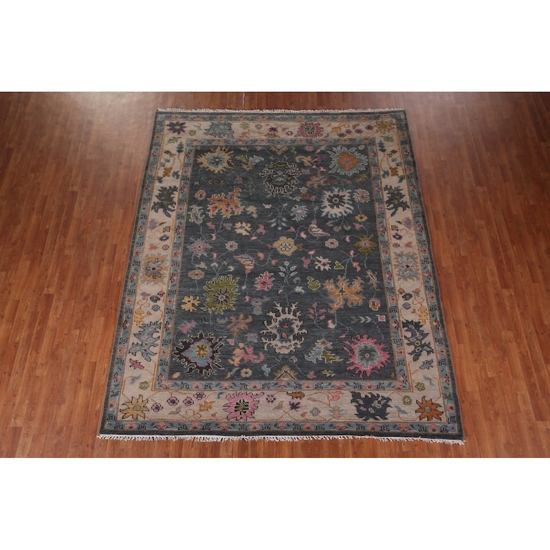 All-Over Floral Oushak Indian Area Rug Handmade Wool Carpet - 8'0"x 9'10"