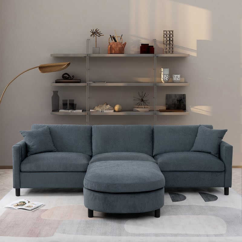 107.87" Sectional Sofa with Ottoman, Removable Cushions and Armrest Pockets,Dark Gray