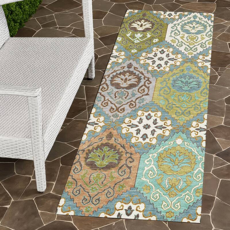 Machine Washable Indoor/ Outdoor Global Bayfield Chantille Rug - Teal - 2'3" x 7'6"