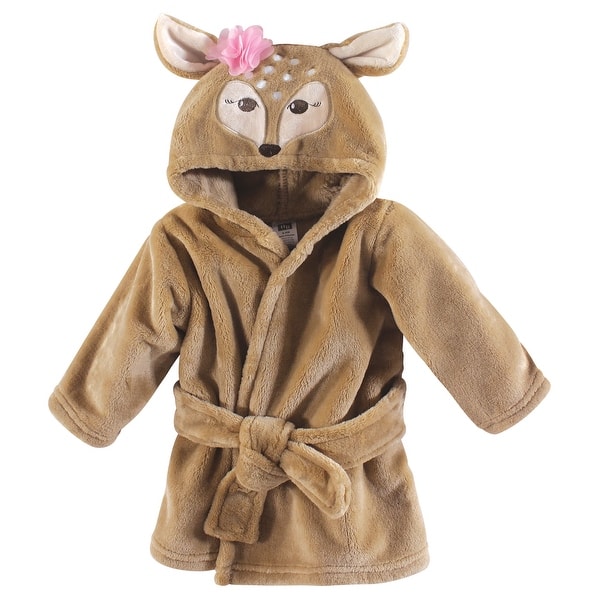 slide 1 of 1, Hudson Baby Infant Girl Plush Animal Face Bathrobe, Fawn, 0-9 Months - Fawn - 0-9 Months 0-9 Months - Fawn
