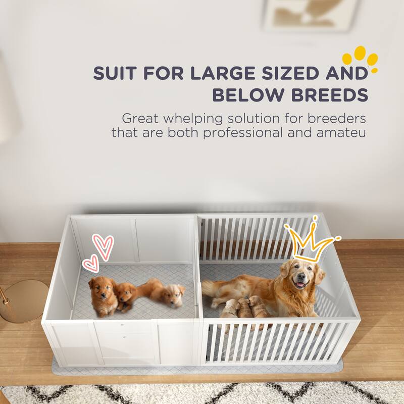 Whelping Box for Dogs Dog Kennel Dog House with Waterproof Pee Pad & Adjustable Door for Large Breed Dogs