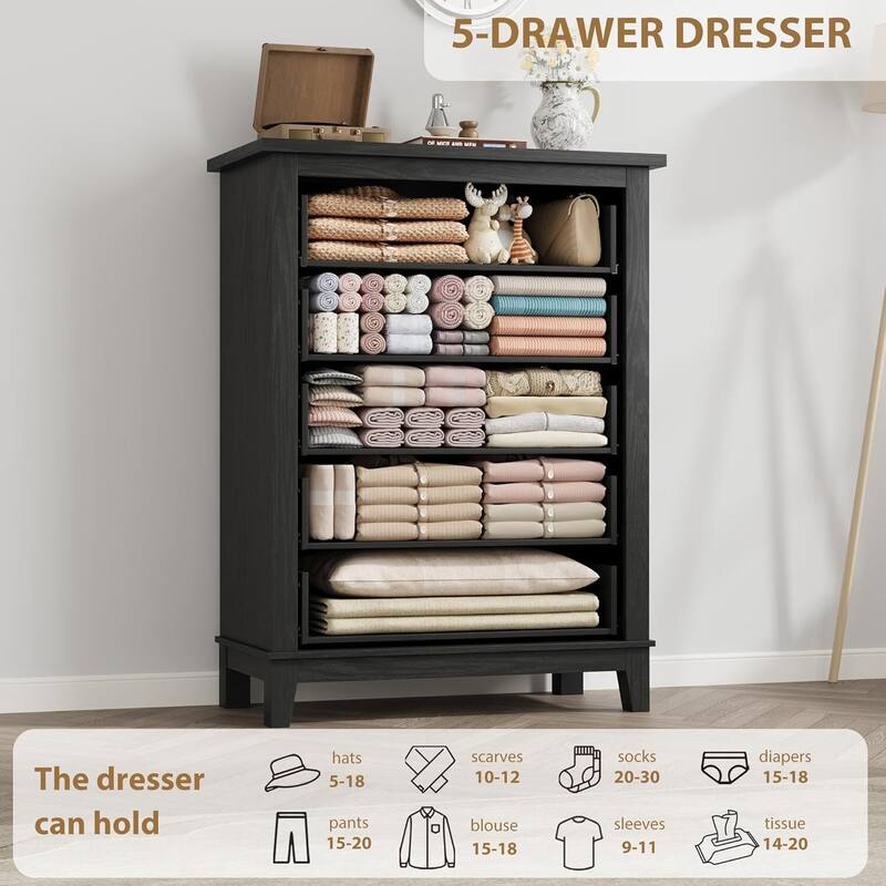 41.3" Tall Vertical Freestanding 5 Drawer Dresser for Living Room, Bedroom, Entryway