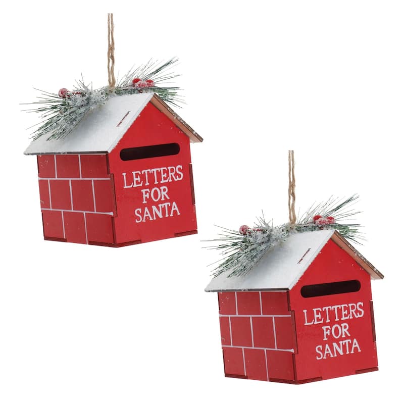 Frosted Mailbox Christmas Ornaments - 5.5" - Red and White - 2ct