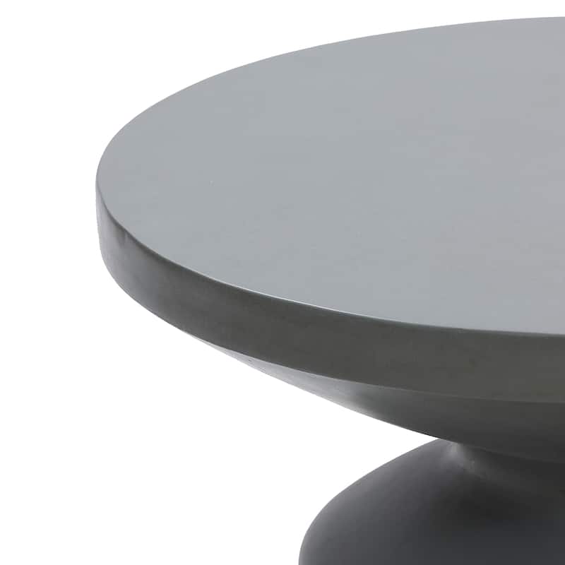 Grey MgO Round Coffee Table, Indoors and Outdoors - 16.14" H x 24.21" W x 24.21" D