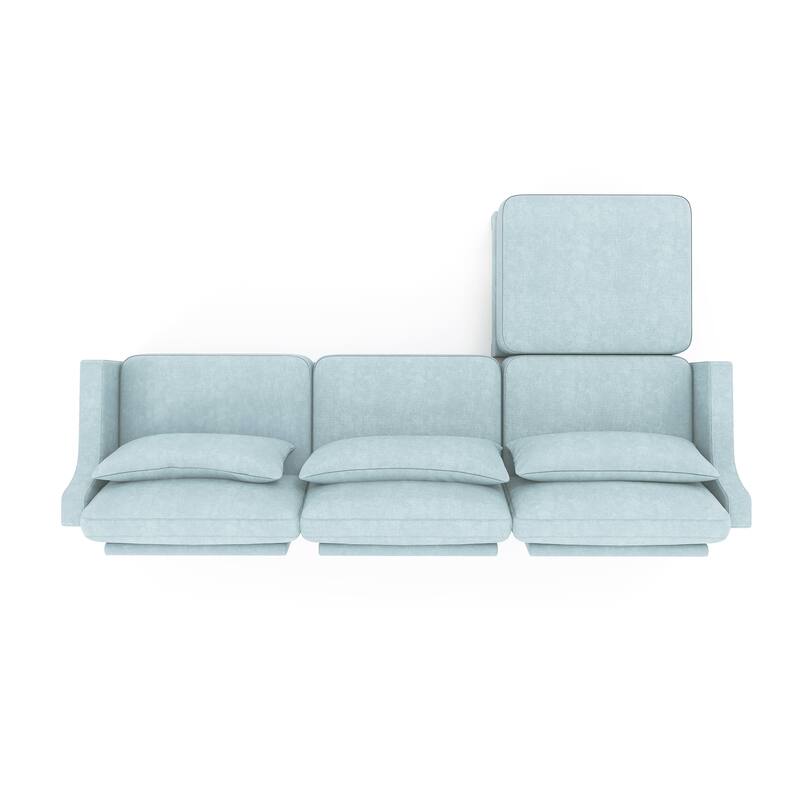 105.9" Chenille 3-Seater Sofa with 2 Movable Ottomans, High-Resilience Sponge and Solid Wood Base