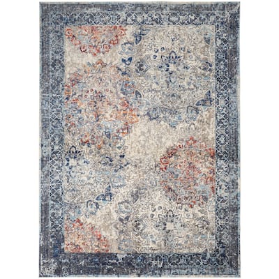 Bellini Vintage Bohemian Rug, Blue/Rust/Gray, Area Rug