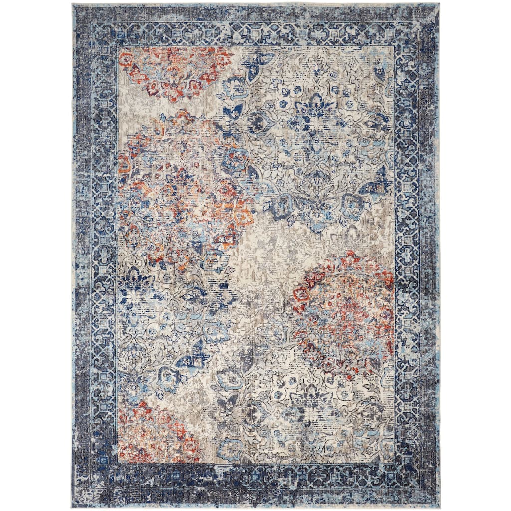 Bellini Vintage Bohemian Rug, Blue/Rust/Gray, Area Rug