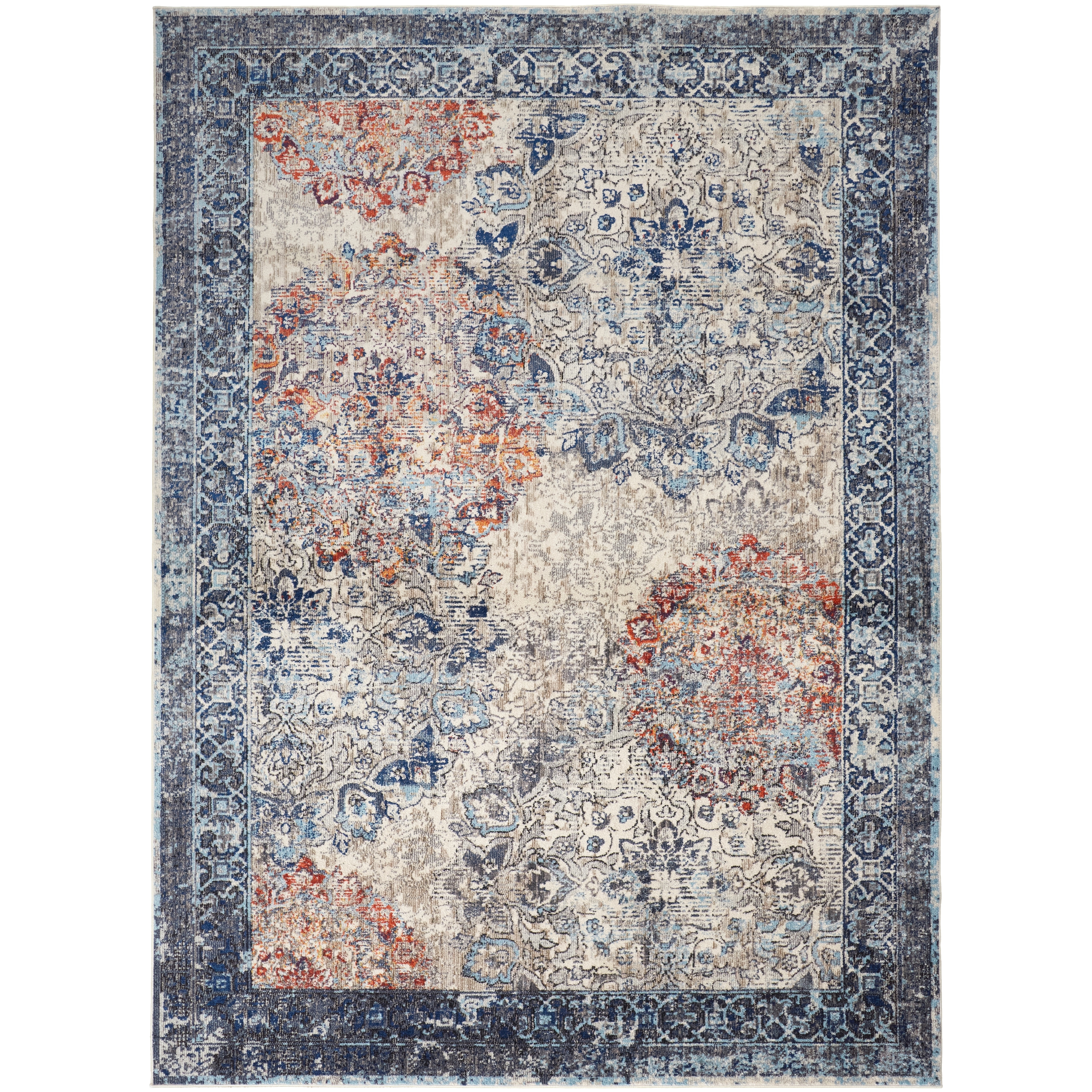 Bellini Vintage Bohemian Rug, Blue/Rust/Gray, Area Rug