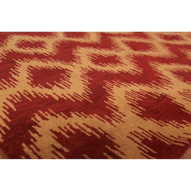 Hand Knotted Oriental 100% Wool Carpet Modern Geometric Red Moroccan Area Rug - 9' 7'' X 7' 11''