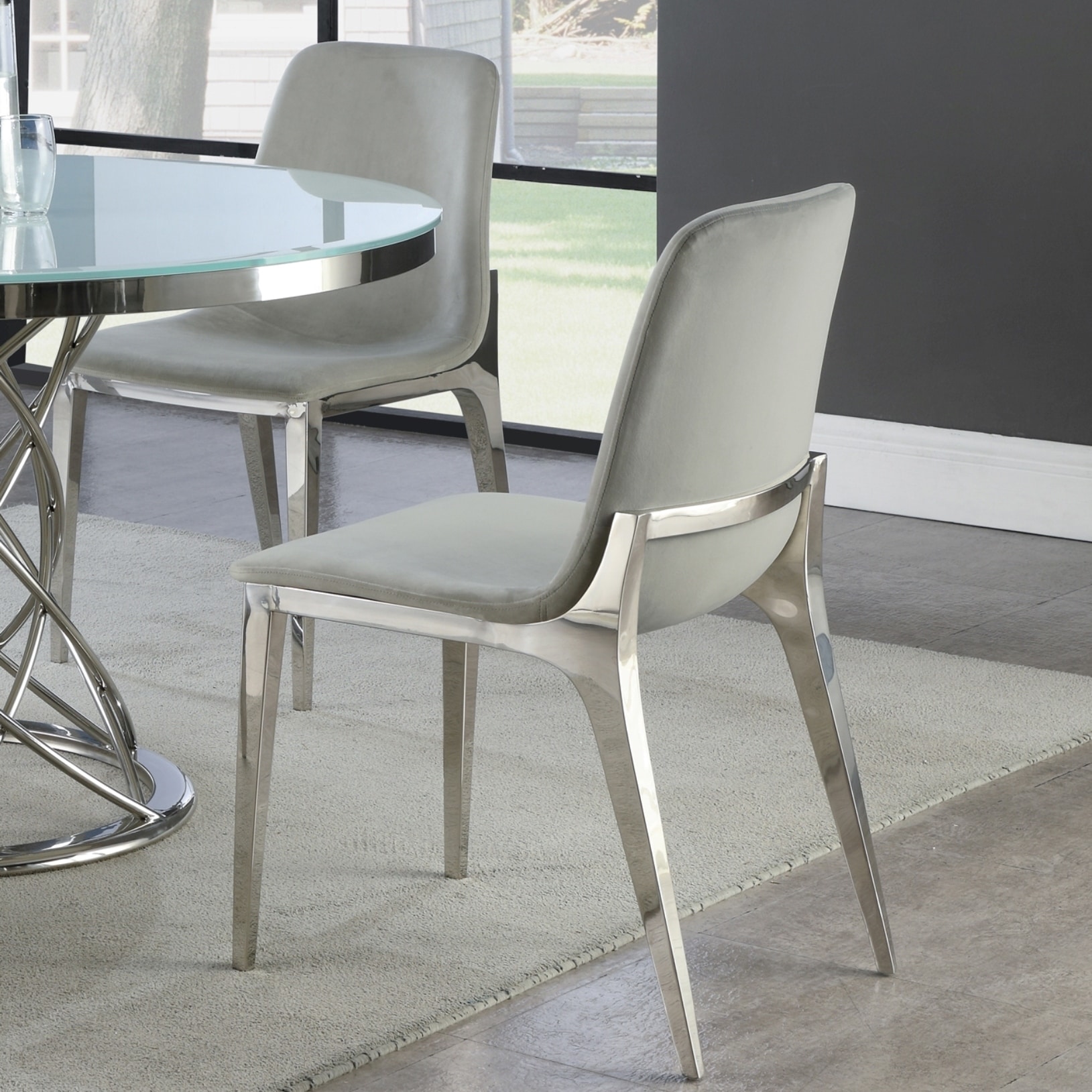 Grey chrome sales dining chairs