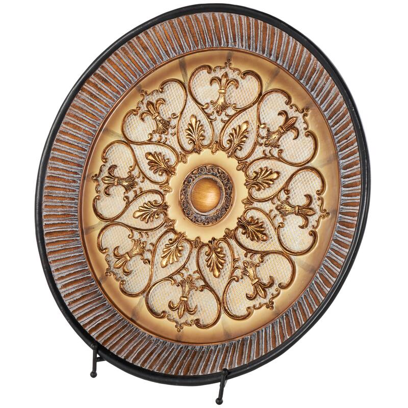 Polystone Scroll Embossed Detail Charger with Stand - Gold - Roche River Decor - Gold