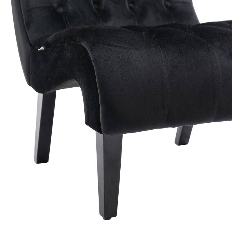 Velvet Upholstered Accent Chair Living Room Armless Leisure Lounge Chair, Comfortable Deep Buttons Backrests Chair