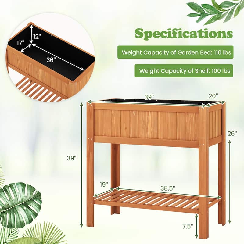 Costway Raised Garden Bed 39 x 20 x 39 in Outdoor Fir Wood Planter Box - 39''x20''x39'' (L x W x H)