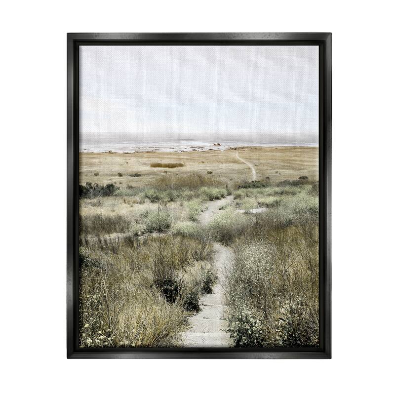 Stupell Distant Shoreline Grassy Beach Path Cloudy Horizon Floater Frame - Green