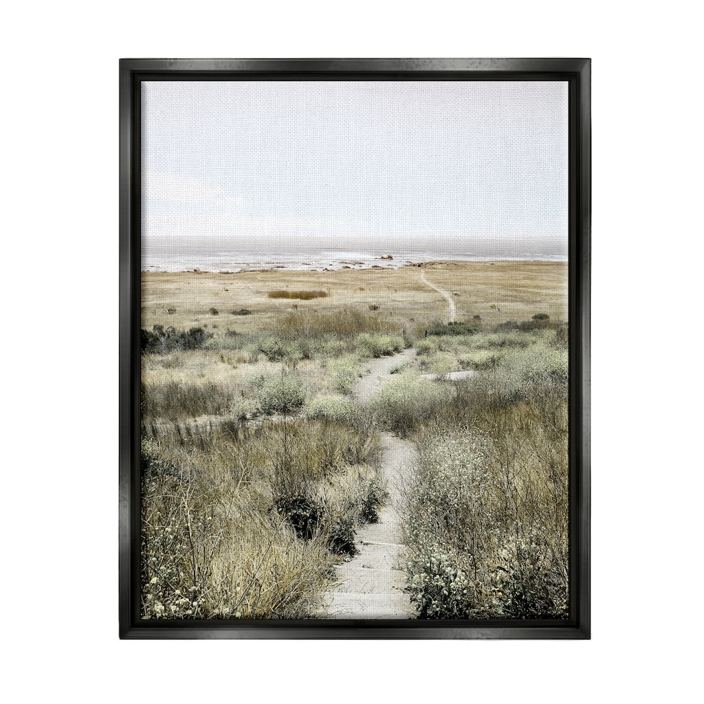 Stupell Distant Shoreline Grassy Beach Path Cloudy Horizon Floater Frame - Green
