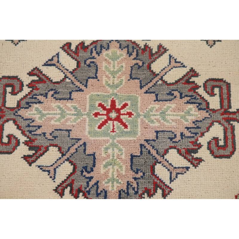Hand Knotted Oriental 100% Wool Carpet Traditional Geometric Beige & Ivories Kazak Area Rug - 9' 7'' X 6' 7''