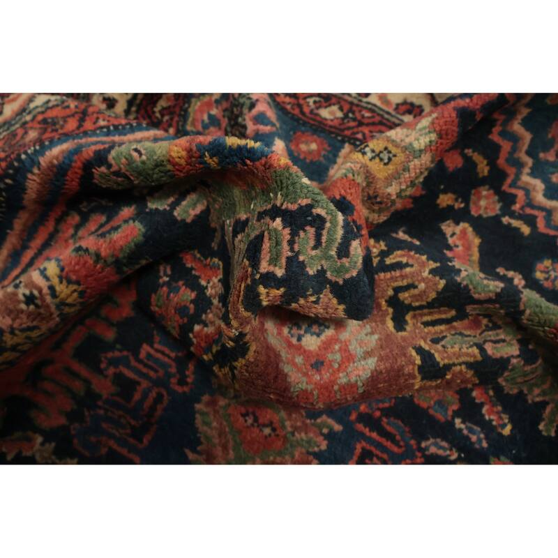 Hand Knotted Oriental 100% Wool Carpet Traditional Floral Navy Blue & Blues Malayer Runner Rug - 6' 6'' X 3' 5''