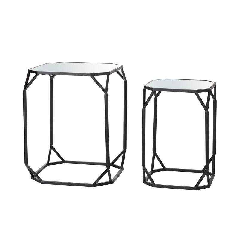 Glitzhome Set of 2 Glam Glass Modern Square/Octagon Gold/Silver Side Table Sofa Table