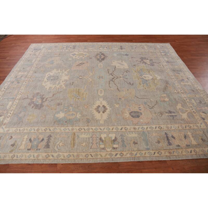Hand Knotted Oriental 100% Wool Carpet Transitional All-Over Greys & Charcoal Oushak Area Rug - 9' 8'' X 8' 4''
