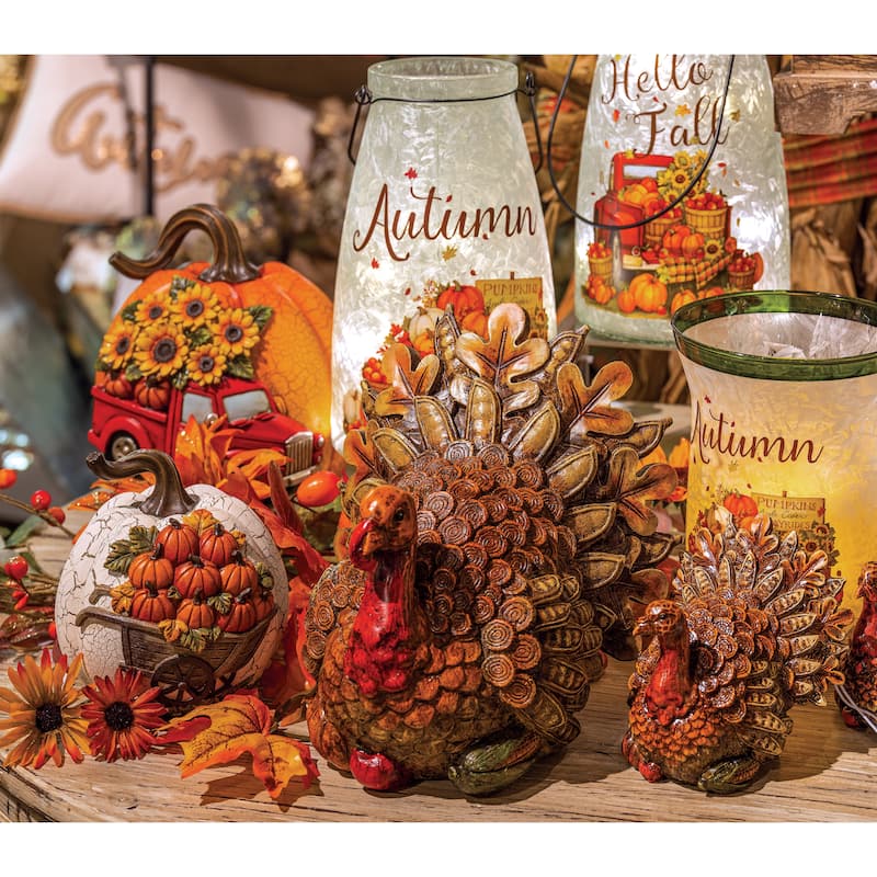 Elegant Set of 2 Resin Harvest Pumpkins