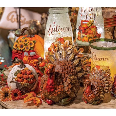Elegant Set of 2 Resin Harvest Pumpkins