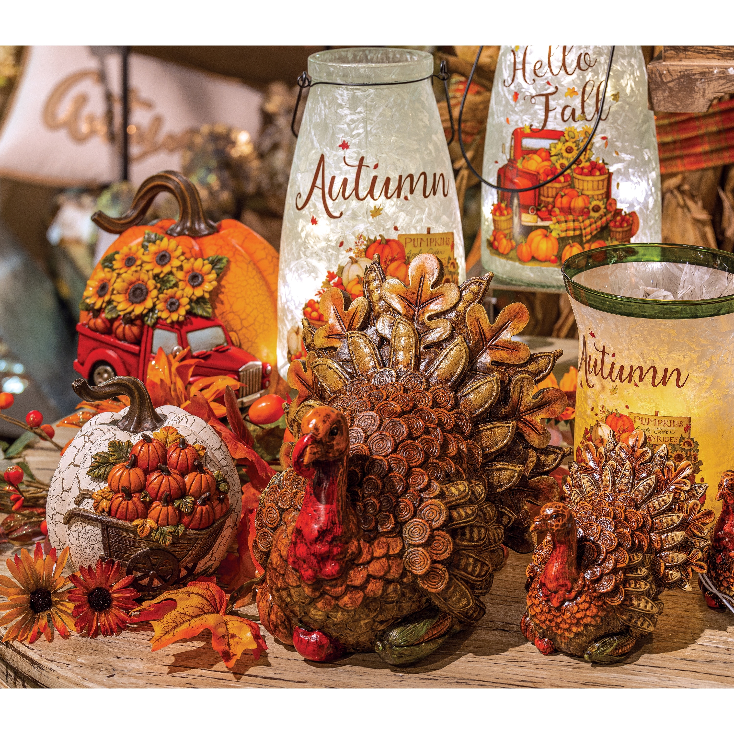 Elegant Set of 2 Resin Harvest Pumpkins