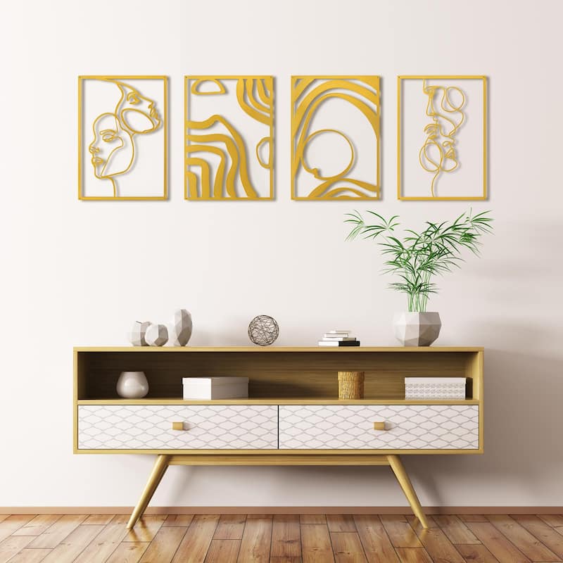 Art3d Metal Framed Wall Art Set-4-sheet Black or Gold 17"x12"