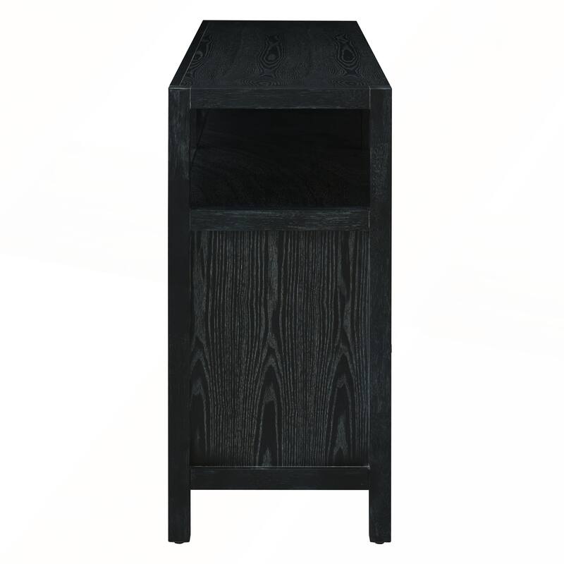 Rattan Buffet Storage Cabinet with Solid Wood Frame